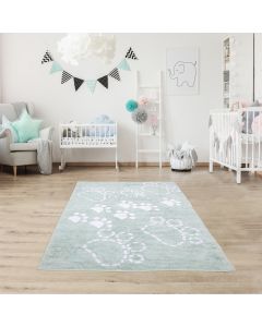 Tapis PATTES 100% BIO vert d'eau, blanc