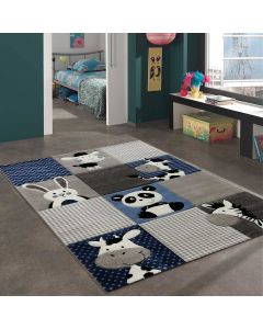 Tapis ZOO bleu, gris, noir