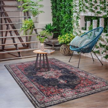 Tapis OZLEM rouge, brun, bleu, écru