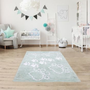 Tapis PATTES 100% BIO vert d'eau, blanc