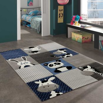 Tapis ZOO bleu, gris, noir