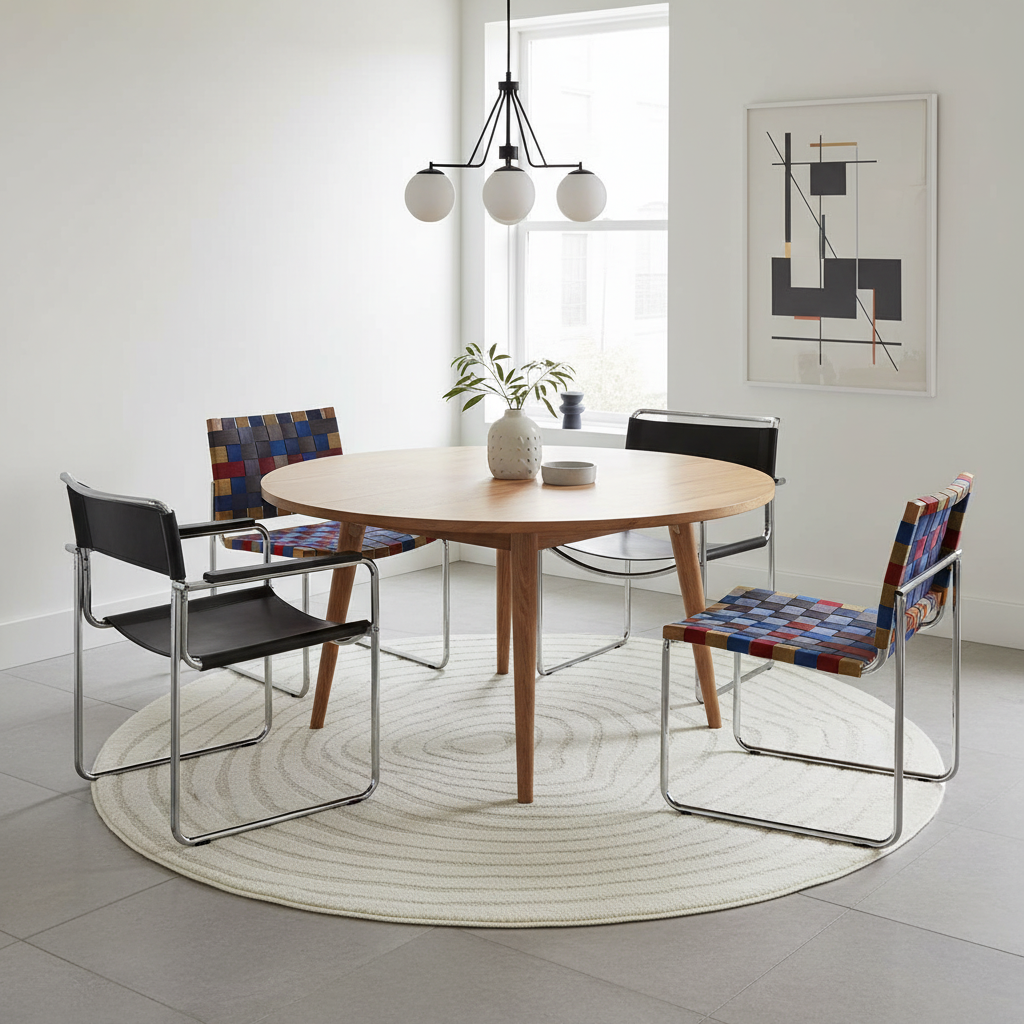 Tapis SPIRALTY rond blanc salle à manger table ronde